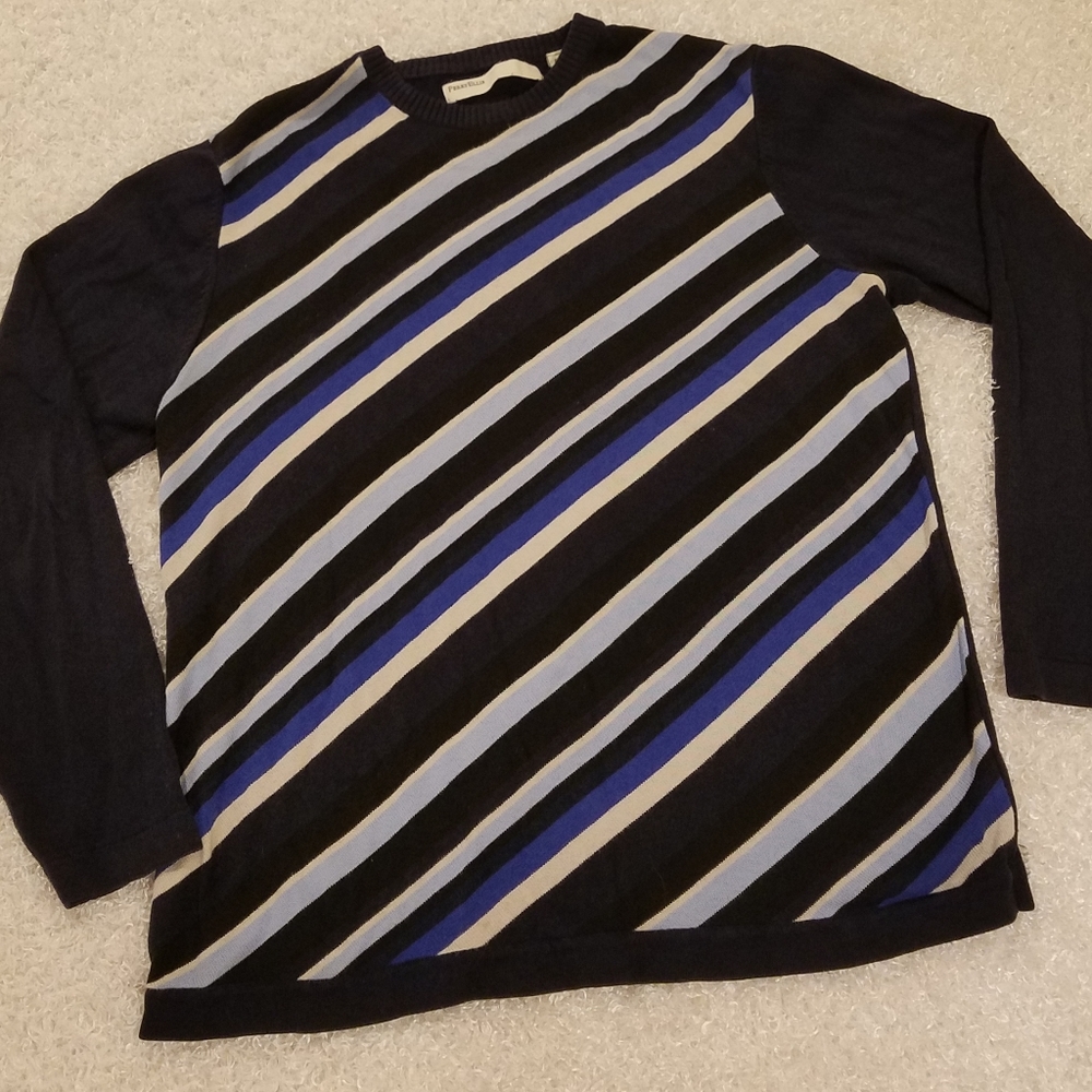Perry Ellis Mens Crew Neck Sweater Blue Striped